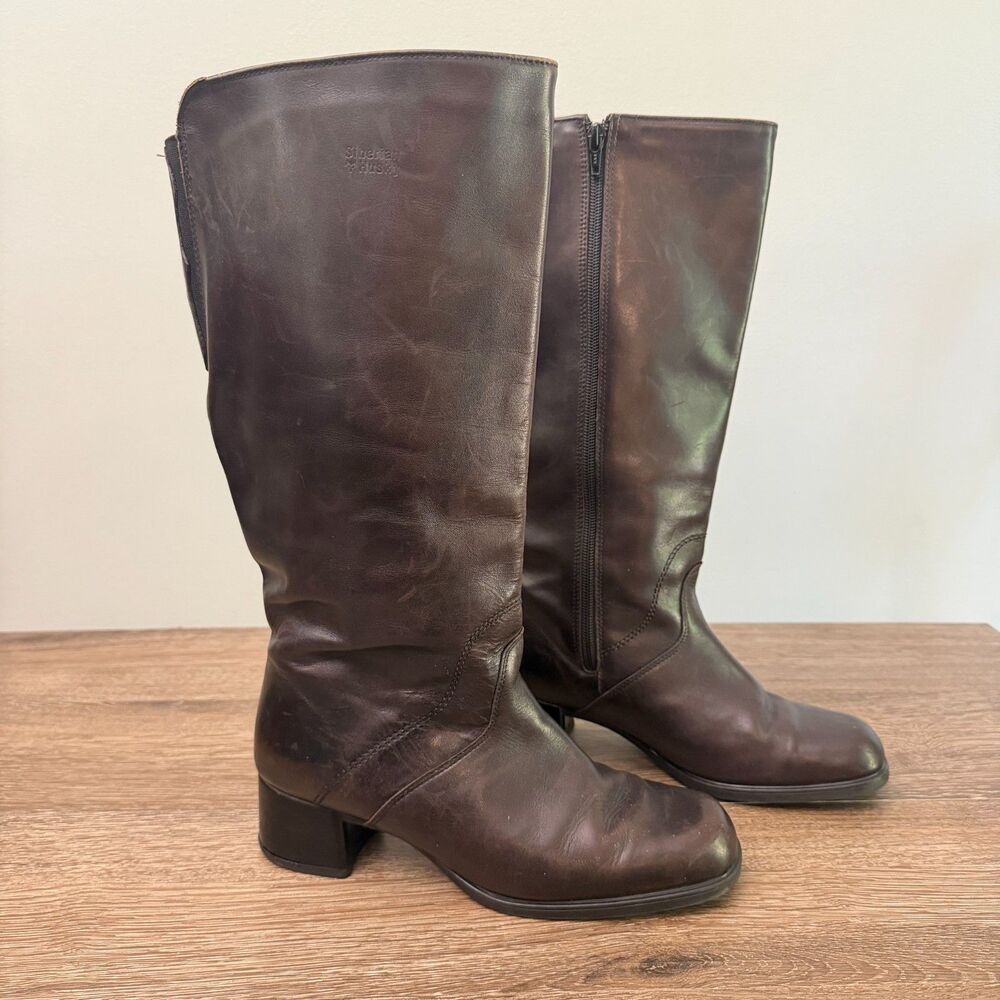 Siberian Husky Brown Leather Knee High Riding Boots Women's 8.5 Made Canada